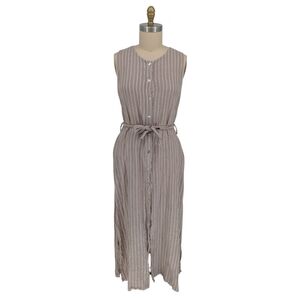 01447 Lungo L'arno Striped Linen Midi Dress Tan size Large coastal grandma